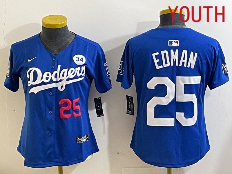 Youth Los Angeles Dodgers #25 Edman Blue Game 2024 Nike MLB Jersey style 11211->youth mlb jersey->Youth Jersey